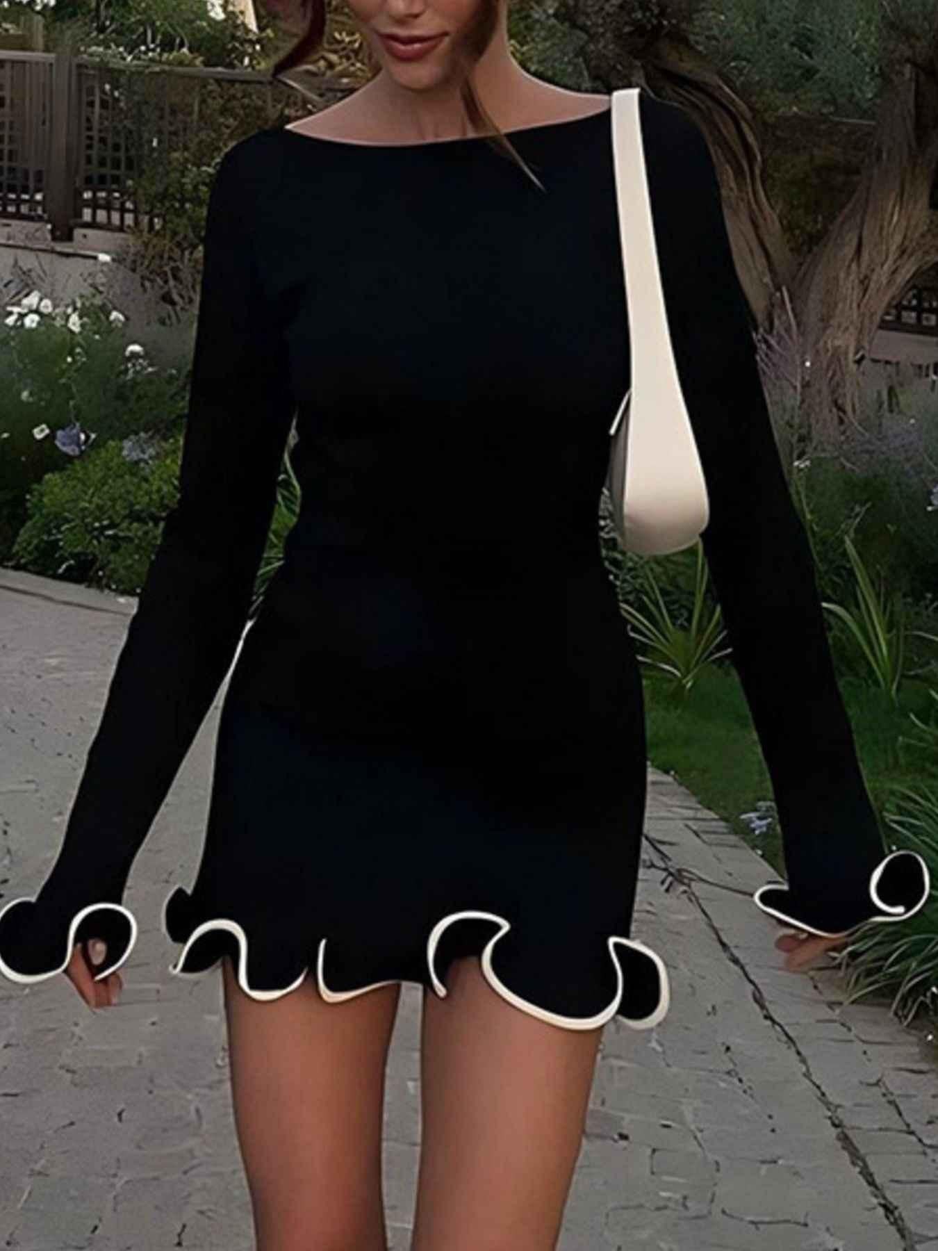 Ruffle Hem Long Sleeve Mini Dress