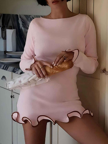 Ruffle Hem Long Sleeve Mini Dress