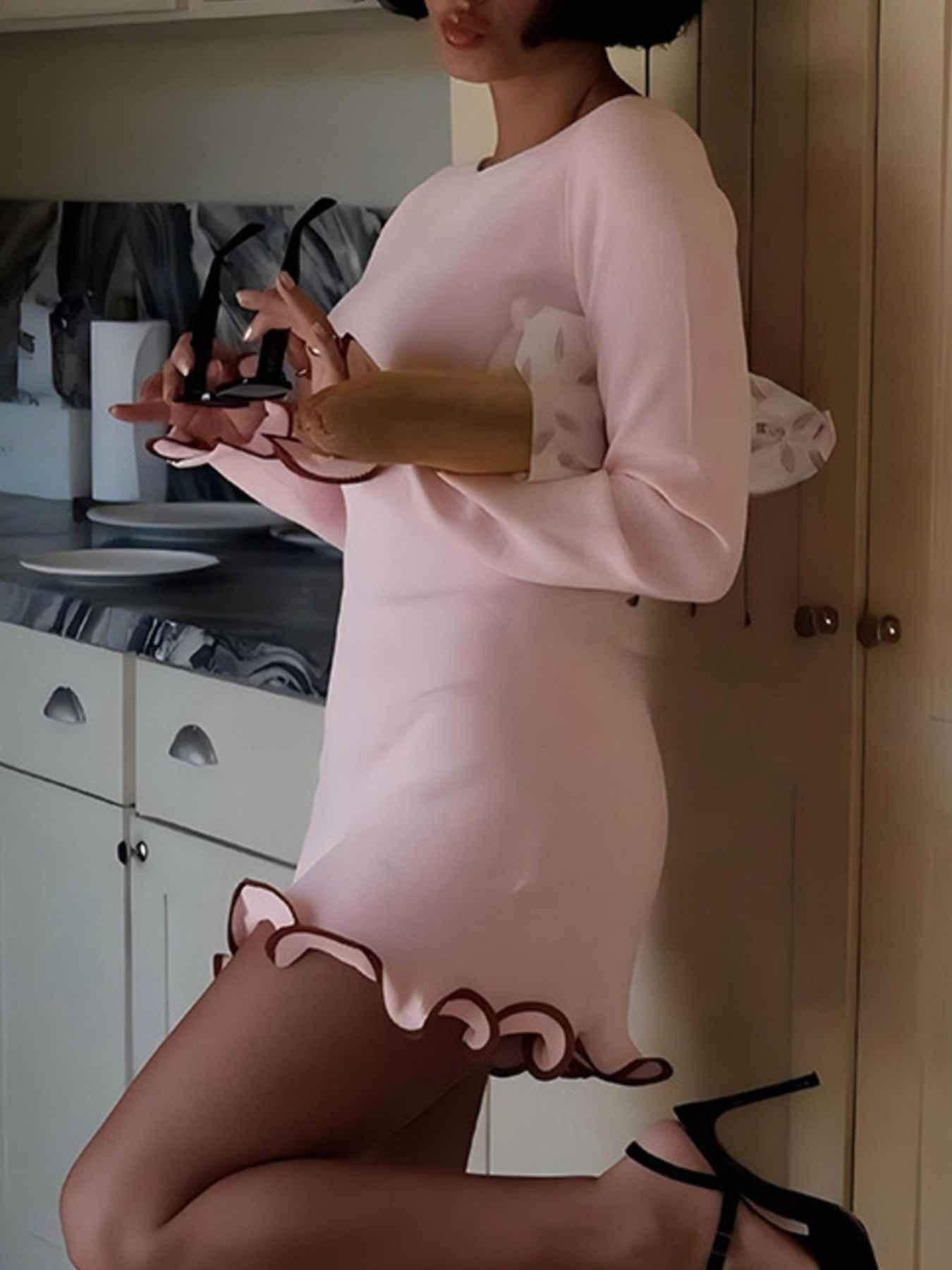 Ruffle Hem Long Sleeve Mini Dress