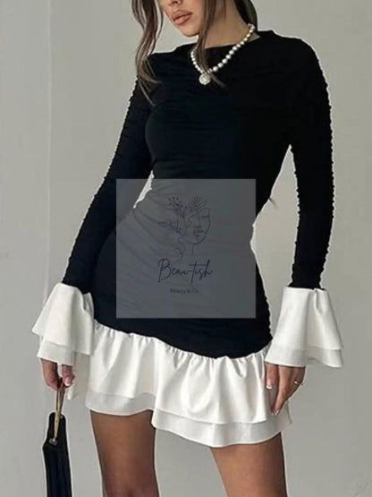 Ruffle Hem Long Sleeve Mini Dress
