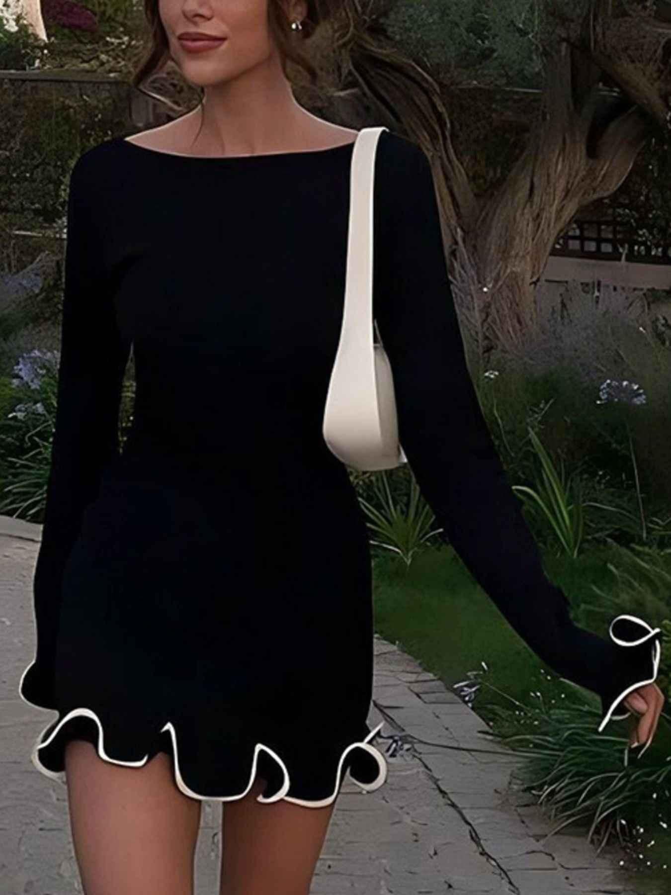 Ruffle Hem Long Sleeve Mini Dress