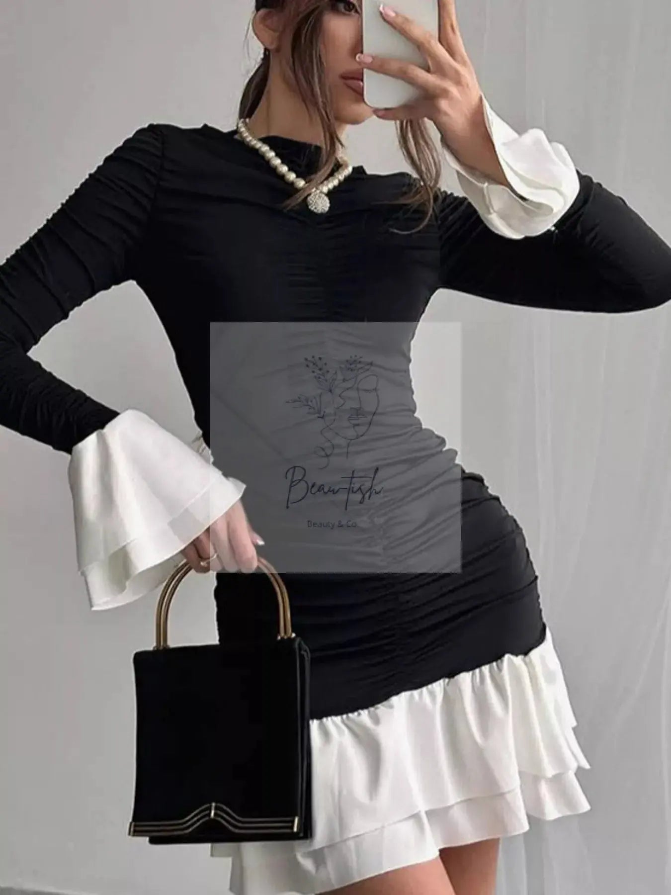 Ruffle Hem Long Sleeve Mini Dress