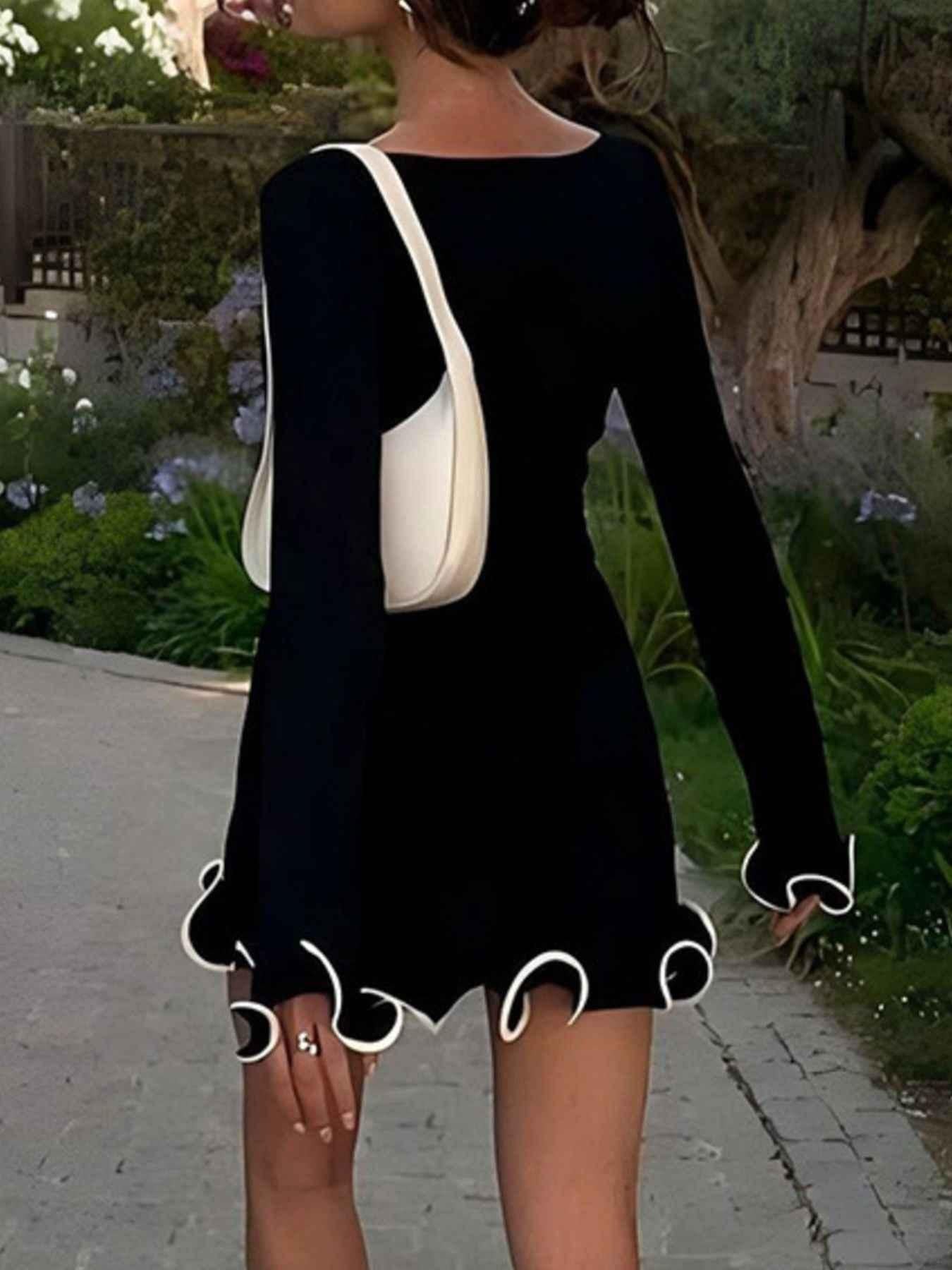 Ruffle Hem Long Sleeve Mini Dress