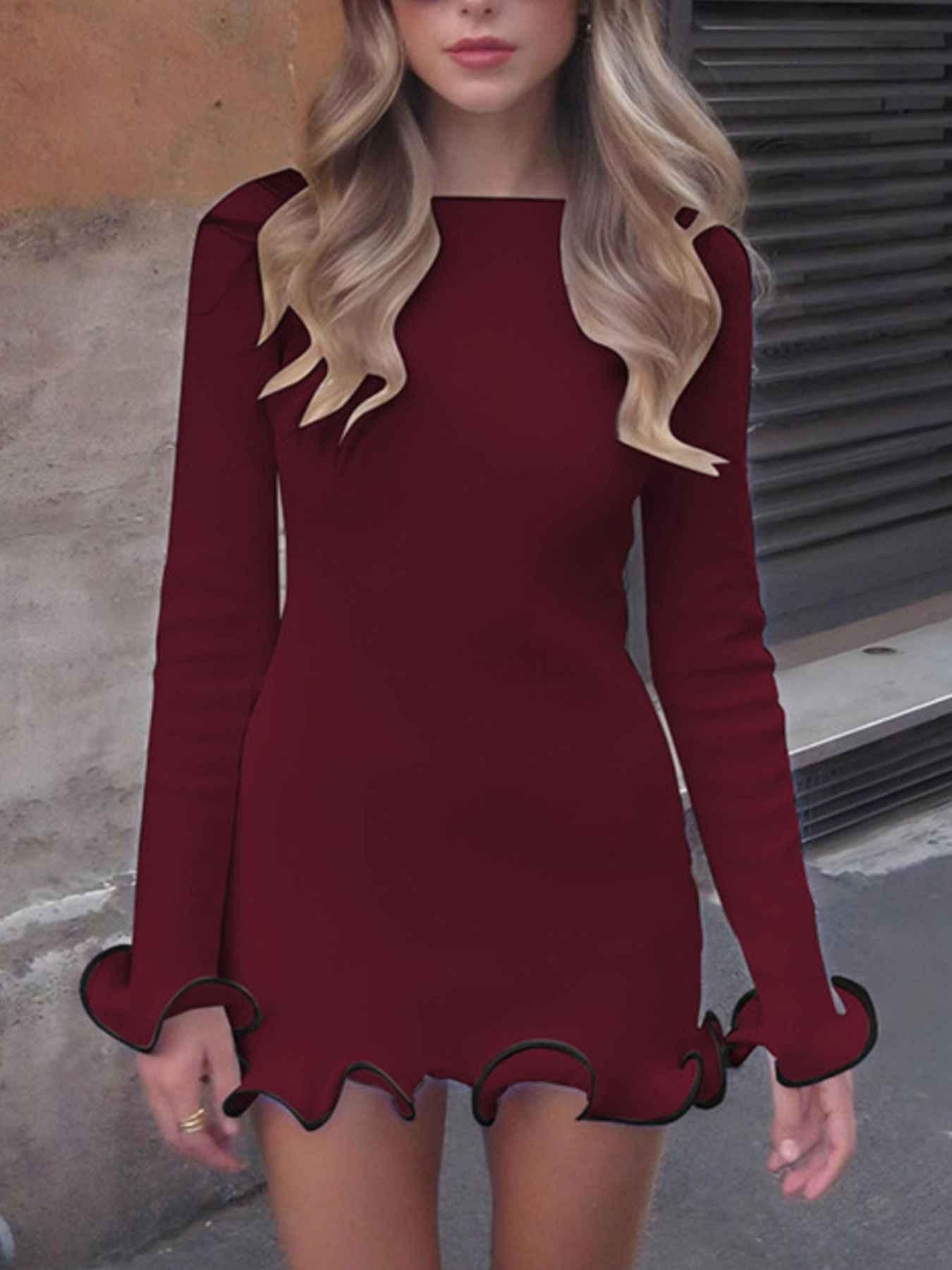 Ruffle Hem Long Sleeve Mini Dress