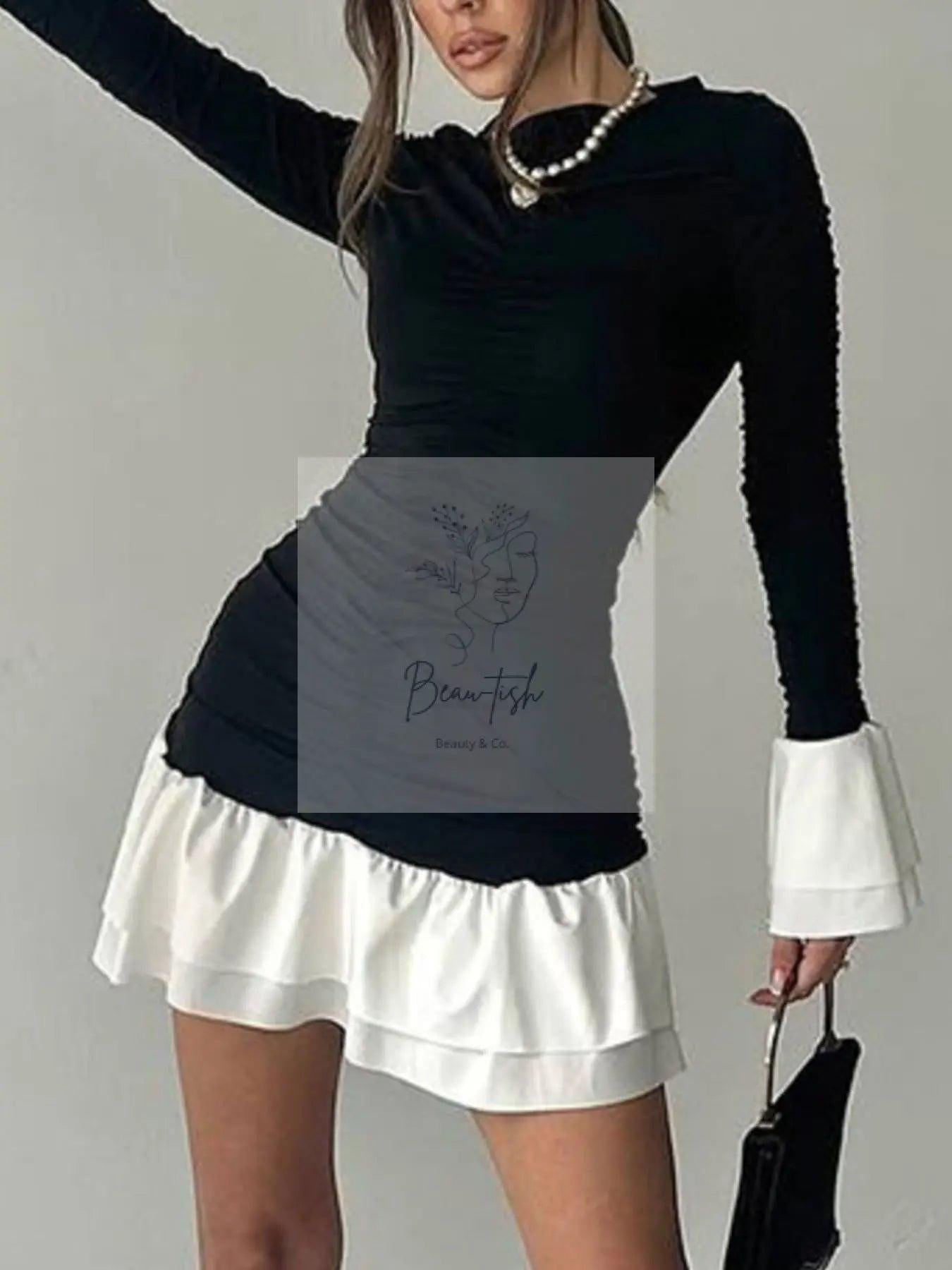Ruffle Hem Long Sleeve Mini Dress