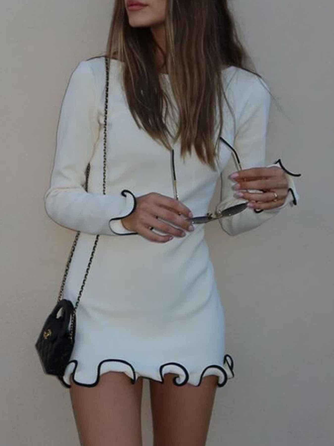 Ruffle Hem Long Sleeve Mini Dress
