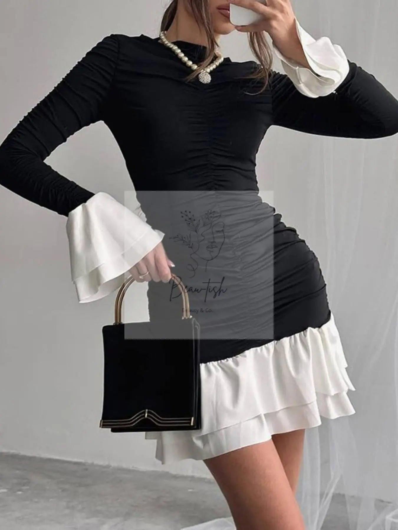 Ruffle Hem Long Sleeve Mini Dress