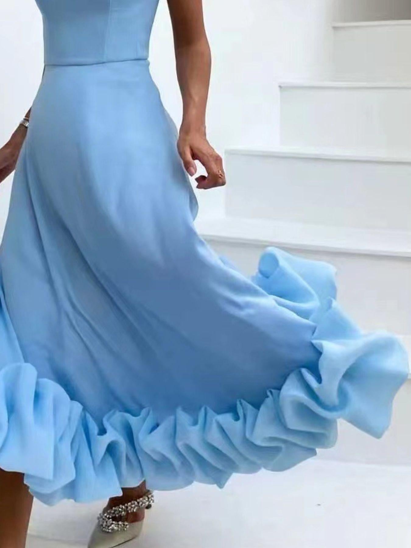 Ruffle Hem Scoop Neck Midi Dress