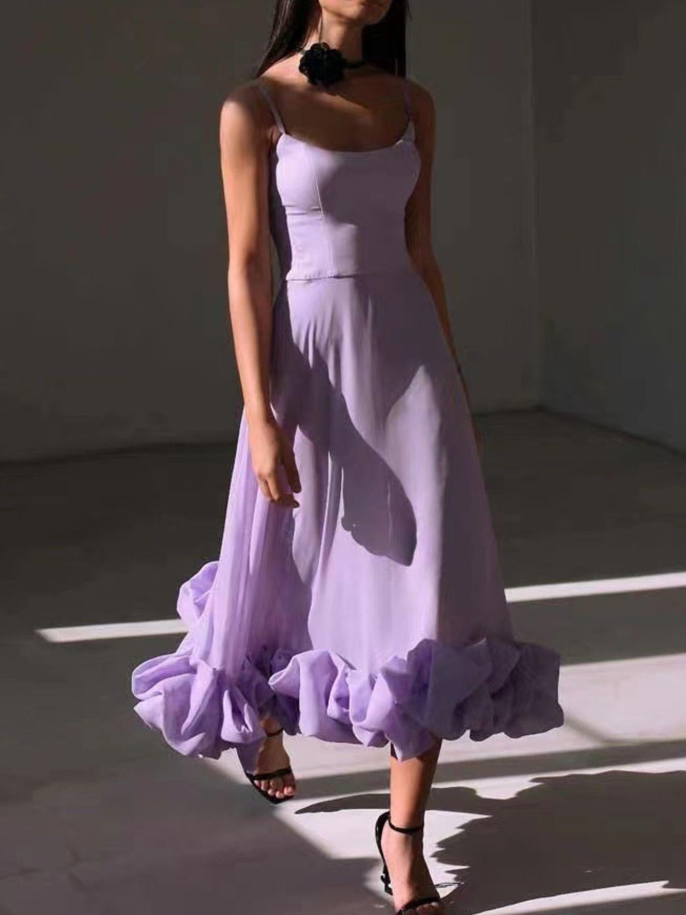 Ruffle Hem Scoop Neck Midi Dress