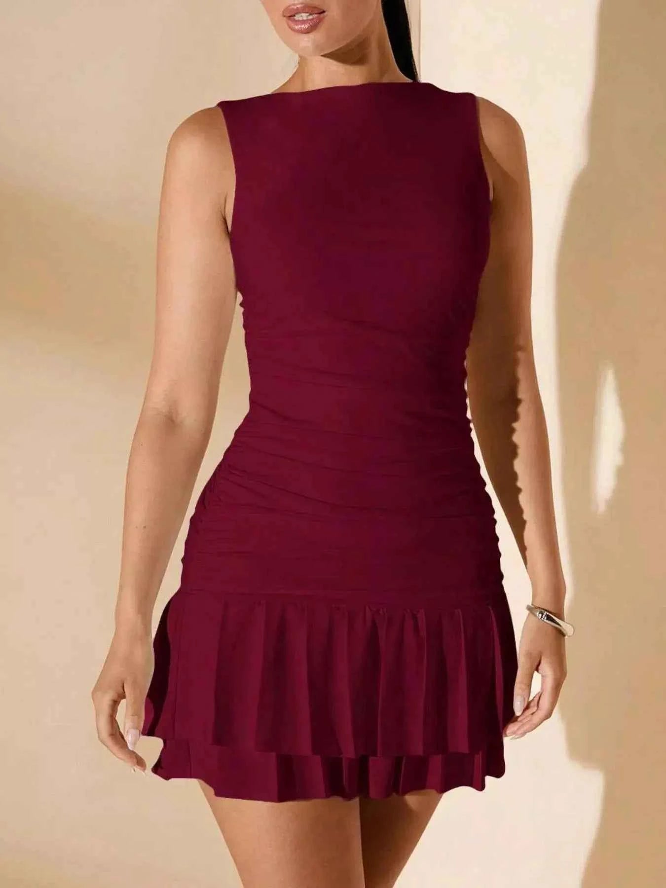 Ruffle Hem Sleeveless Mini Dress