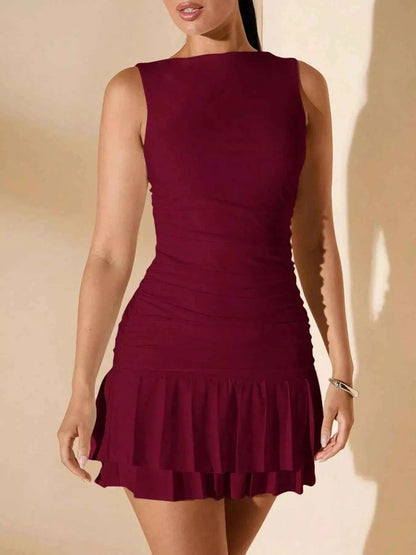 Ruffle Hem Sleeveless Mini Dress