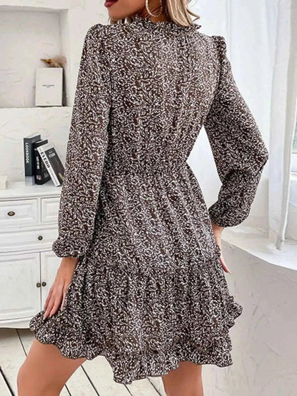 Ruffle Hem Tie Neck Mini Dress