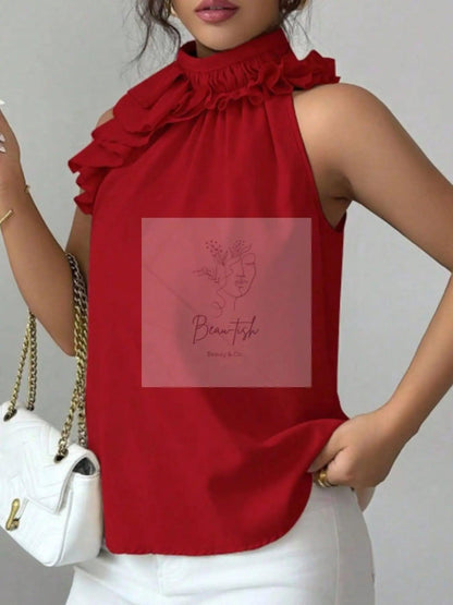 Ruffle High Neck Sleeveless Top