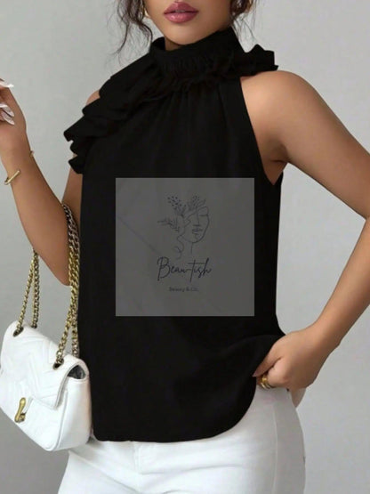 Ruffle High Neck Sleeveless Top