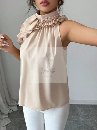 Ruffle High Neck Sleeveless Top