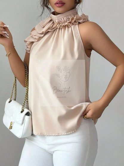 Ruffle High Neck Sleeveless Top