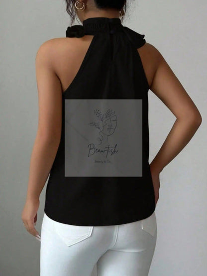 Ruffle High Neck Sleeveless Top