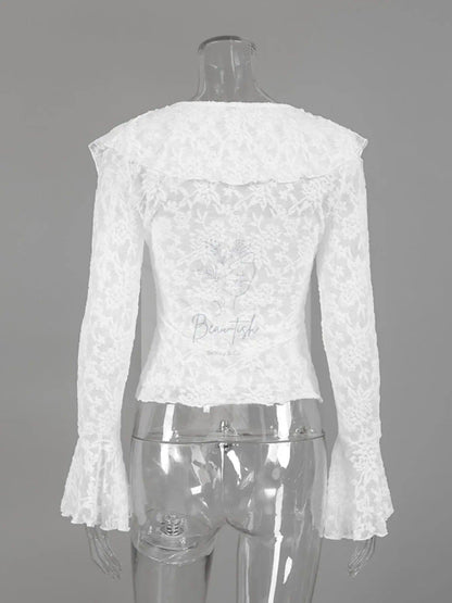 Ruffle Lace Long Sleeve Blouse