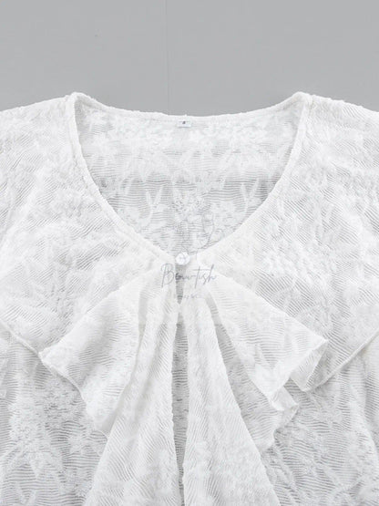 Ruffle Lace Long Sleeve Blouse