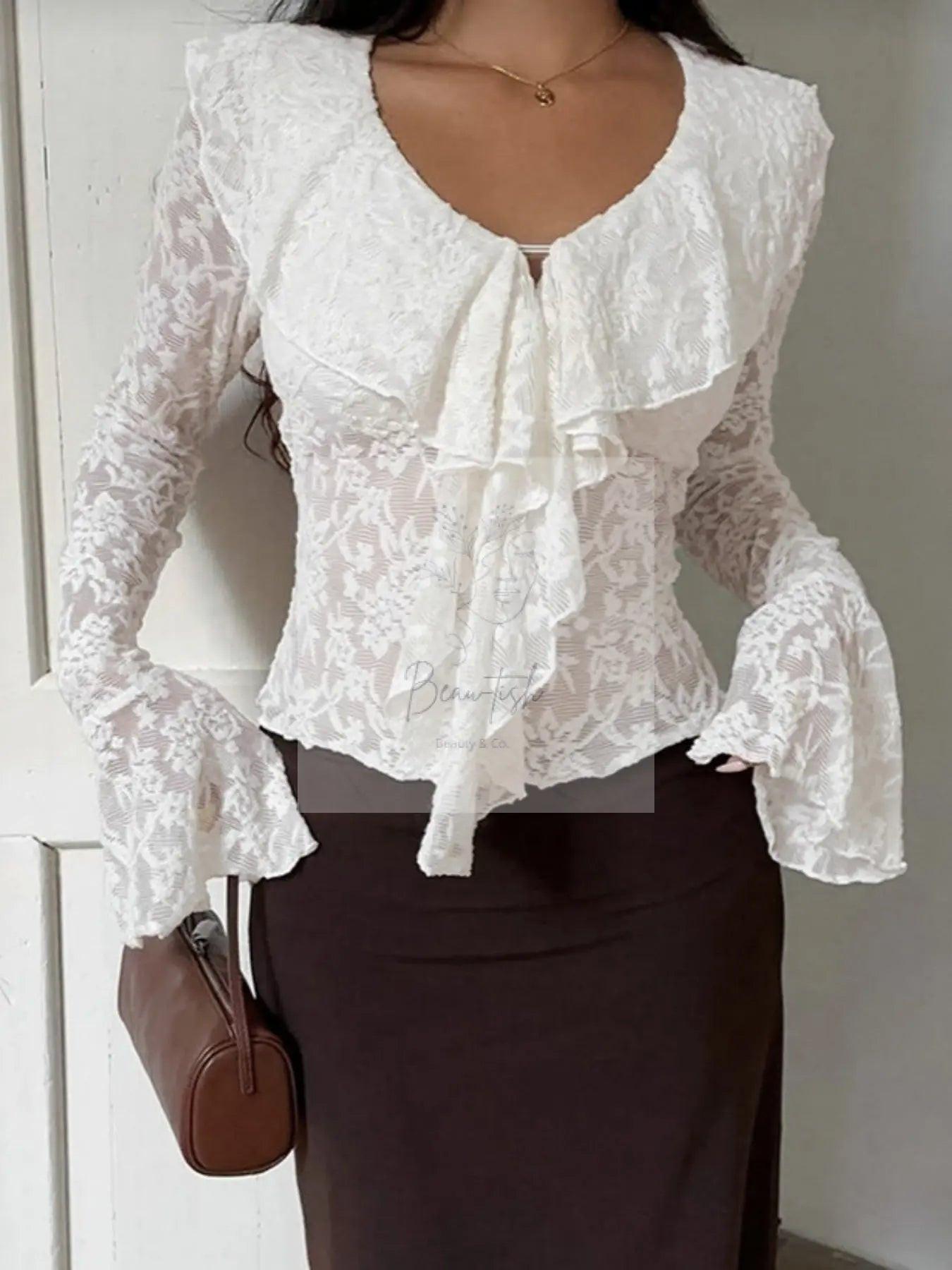 Ruffle Lace Long Sleeve Blouse