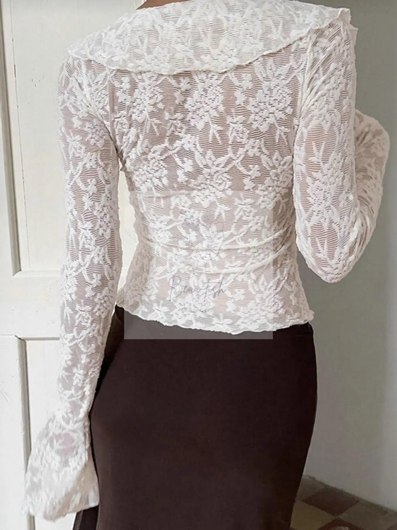 Ruffle Lace Long Sleeve Blouse