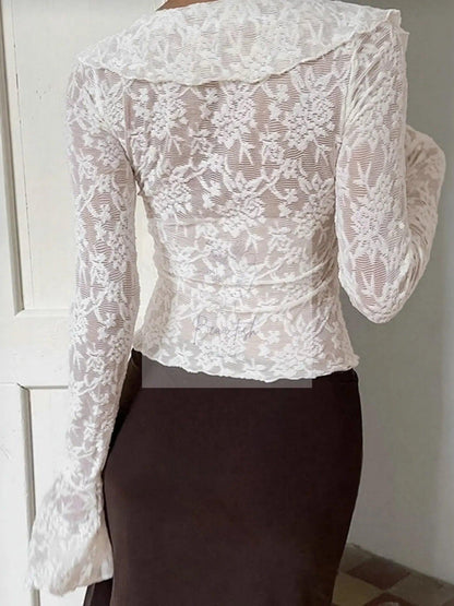 Ruffle Lace Long Sleeve Blouse