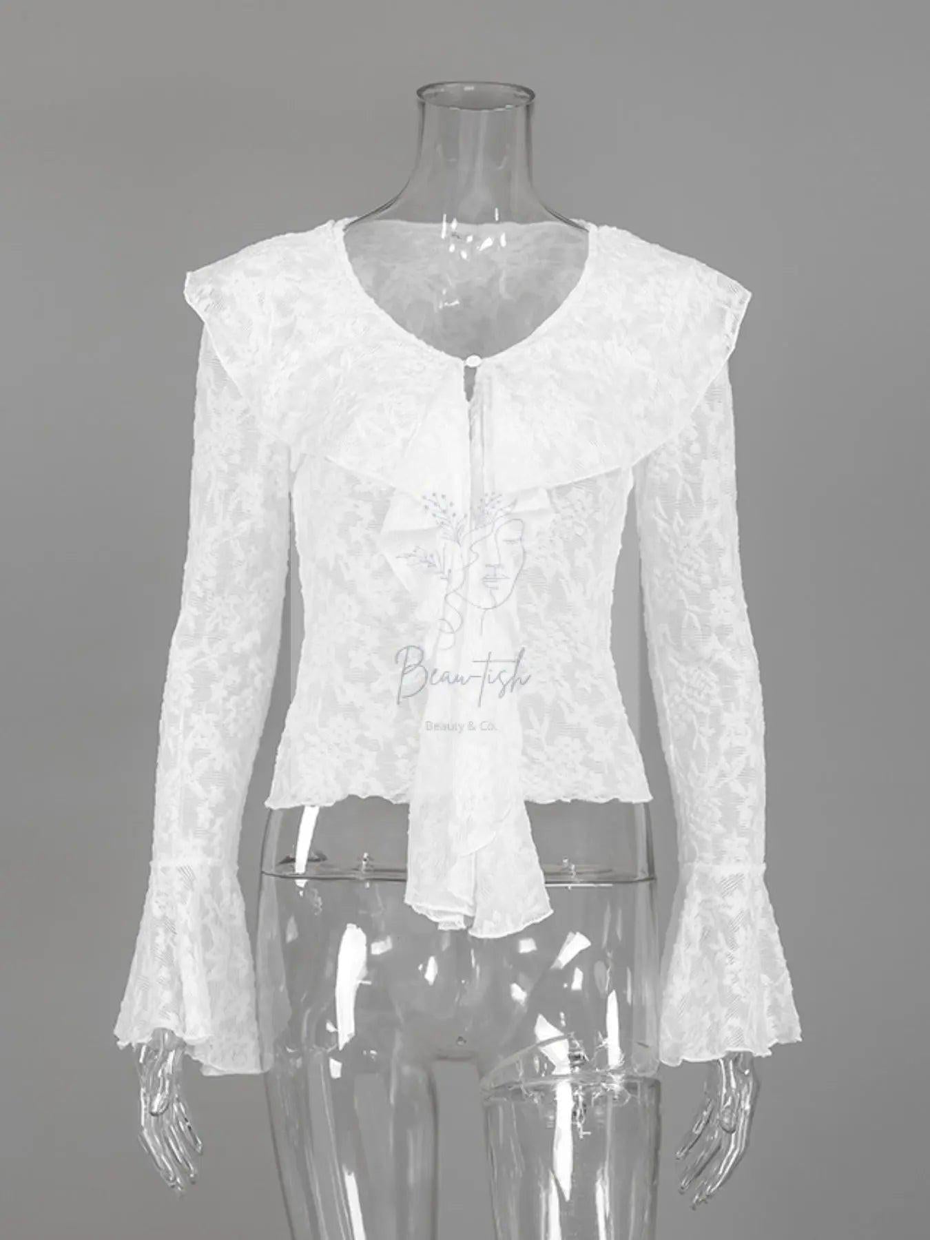 Ruffle Lace Long Sleeve Blouse