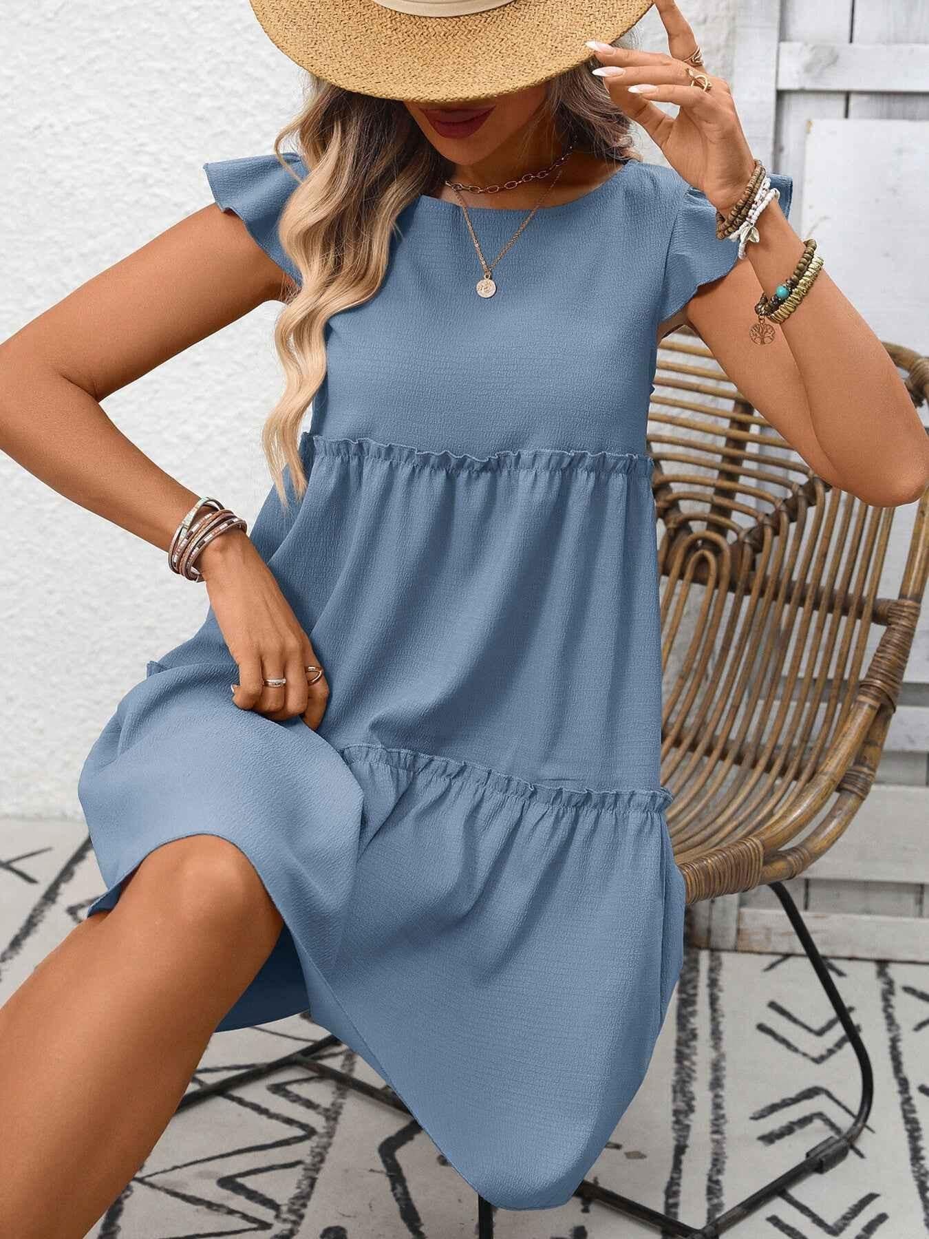 Ruffle Sleeve Tiered Mini Dress