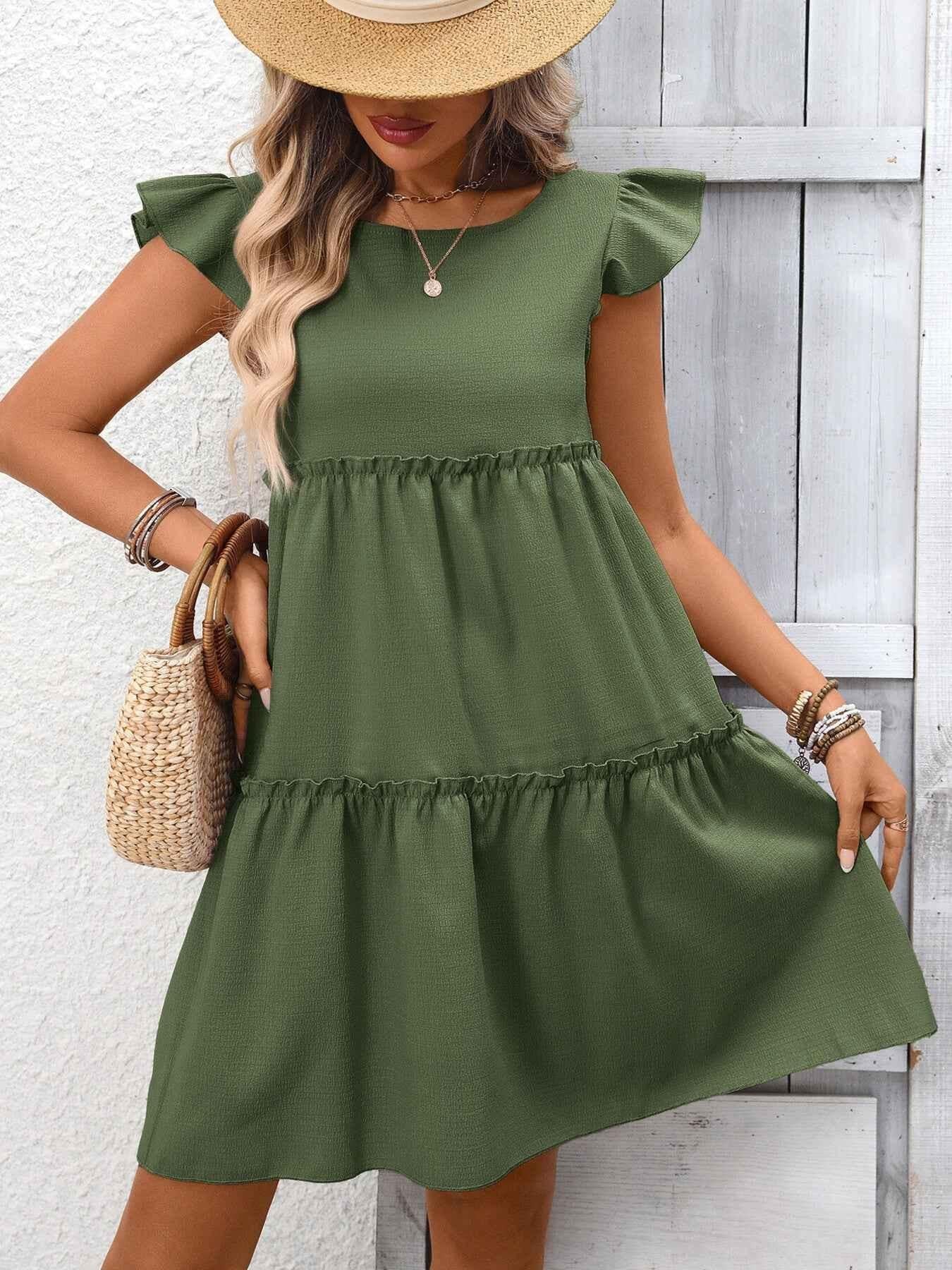Ruffle Sleeve Tiered Mini Dress