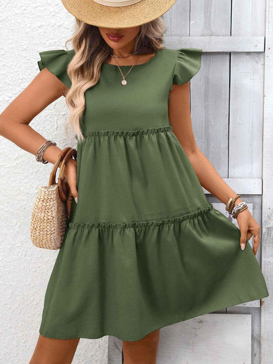 Ruffle Sleeve Tiered Mini Dress