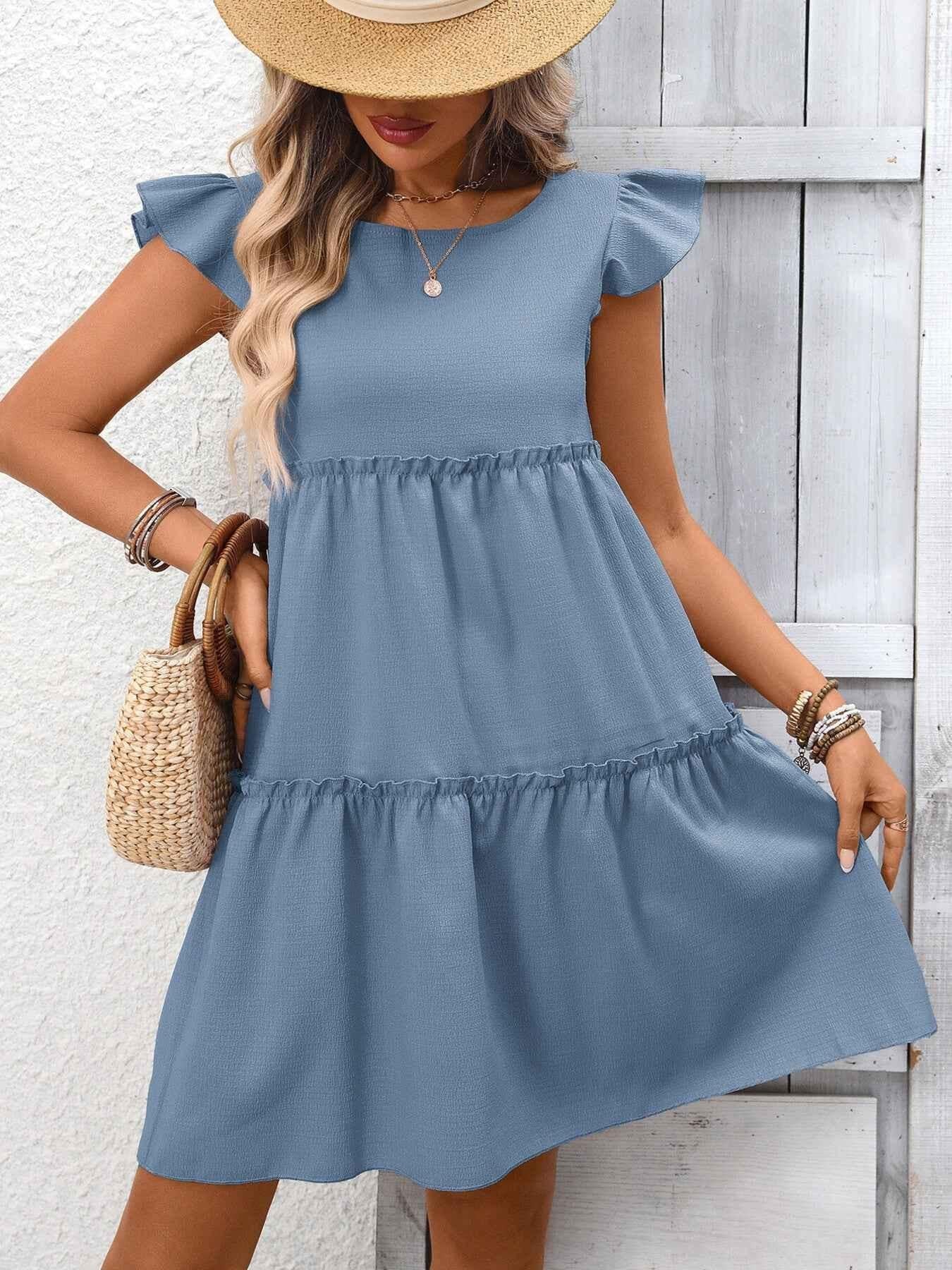 Ruffle Sleeve Tiered Mini Dress