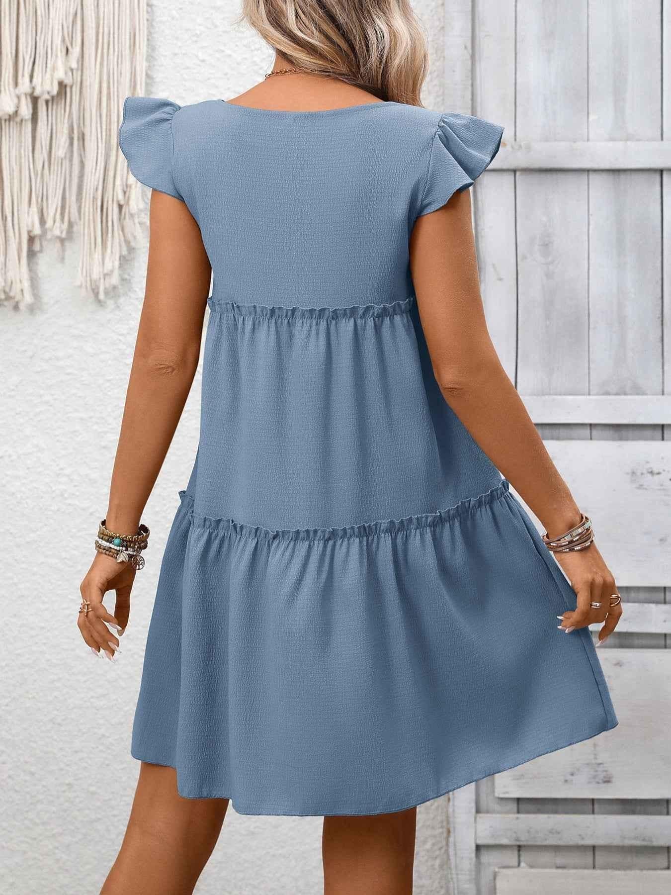 Ruffle Sleeve Tiered Mini Dress