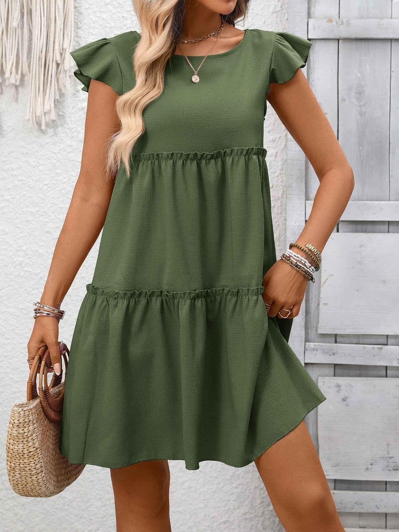 Ruffle Sleeve Tiered Mini Dress