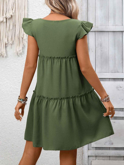 Ruffle Sleeve Tiered Mini Dress