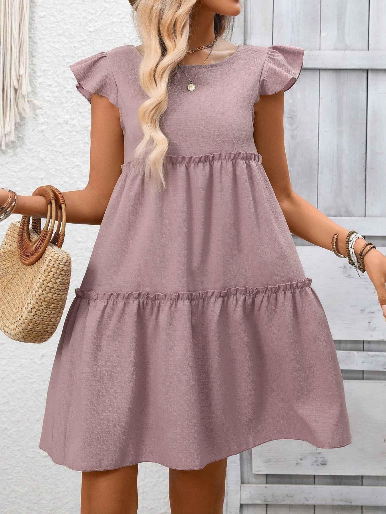 Ruffle Sleeve Tiered Mini Dress
