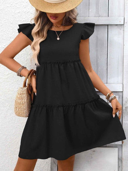 Ruffle Sleeve Tiered Mini Dress