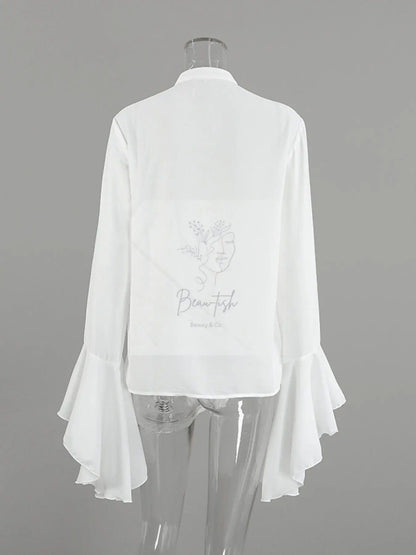 Ruffle Trim Flounce Sleeve Blouse