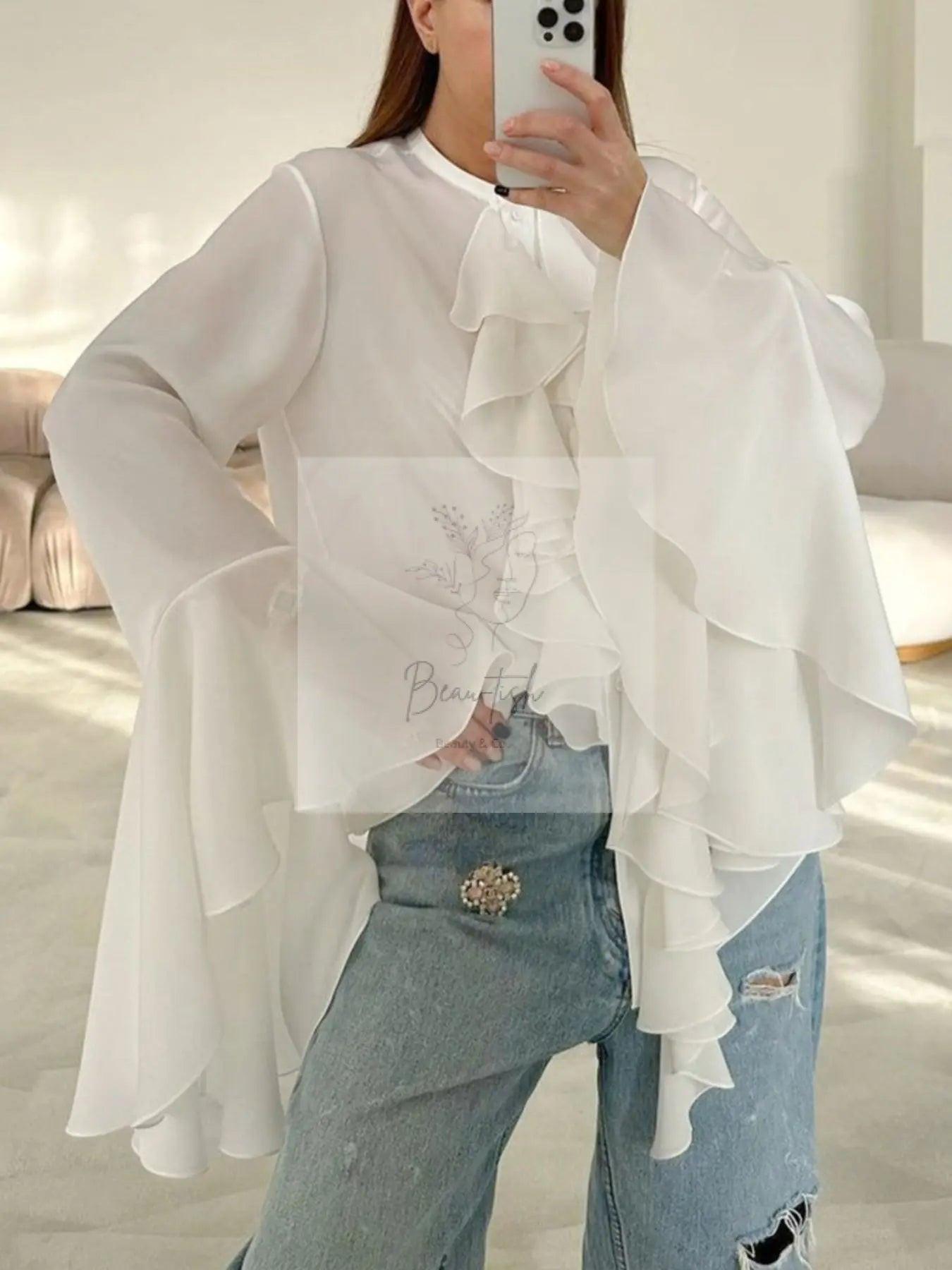 Ruffle Trim Flounce Sleeve Blouse