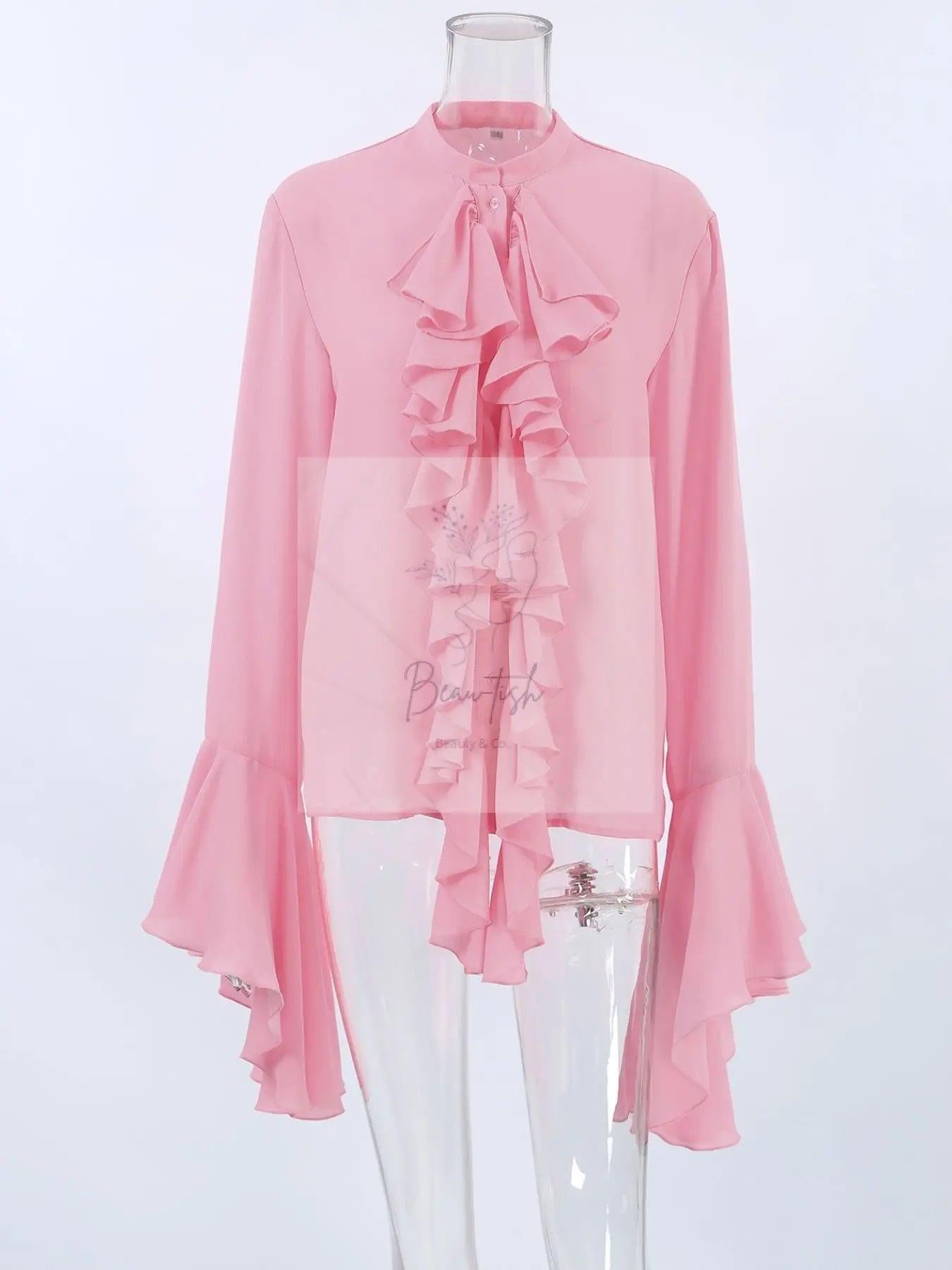 Ruffle Trim Flounce Sleeve Blouse