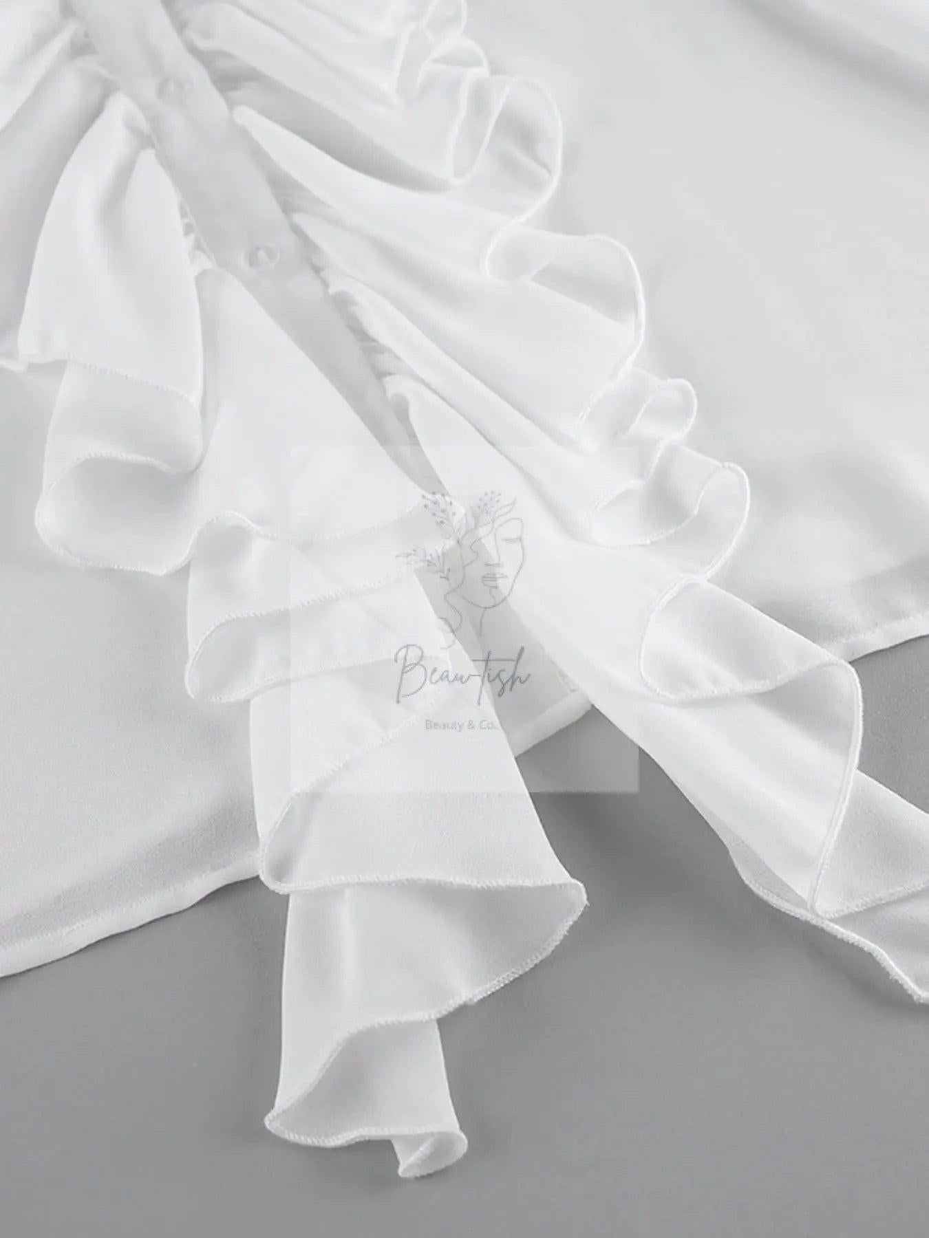 Ruffle Trim Flounce Sleeve Blouse