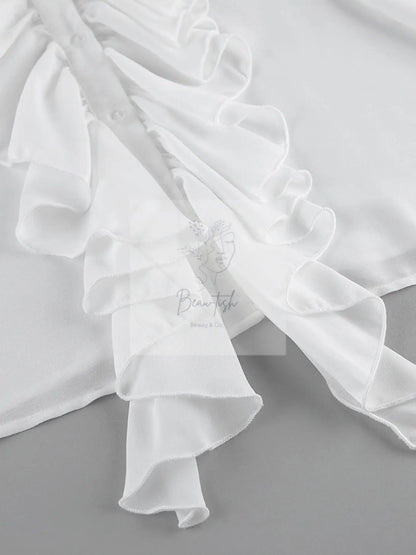 Ruffle Trim Flounce Sleeve Blouse
