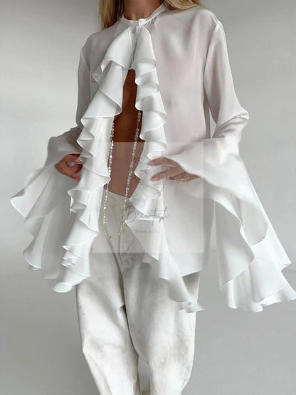 Ruffle Trim Flounce Sleeve Blouse