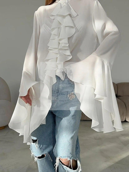 Ruffle Trim Flounce Sleeve Blouse