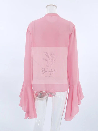 Ruffle Trim Flounce Sleeve Blouse