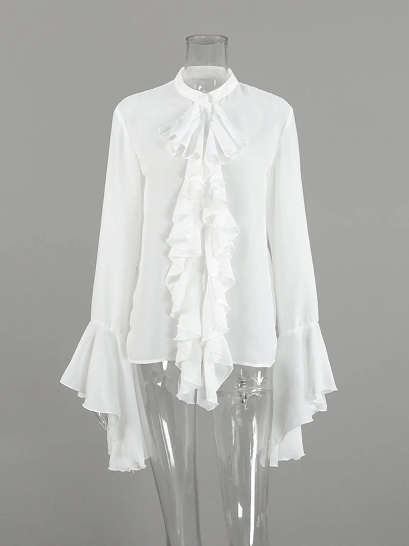 Ruffle Trim Flounce Sleeve Blouse