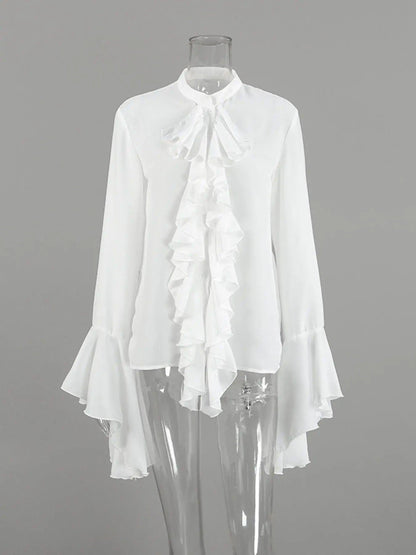 Ruffle Trim Flounce Sleeve Blouse
