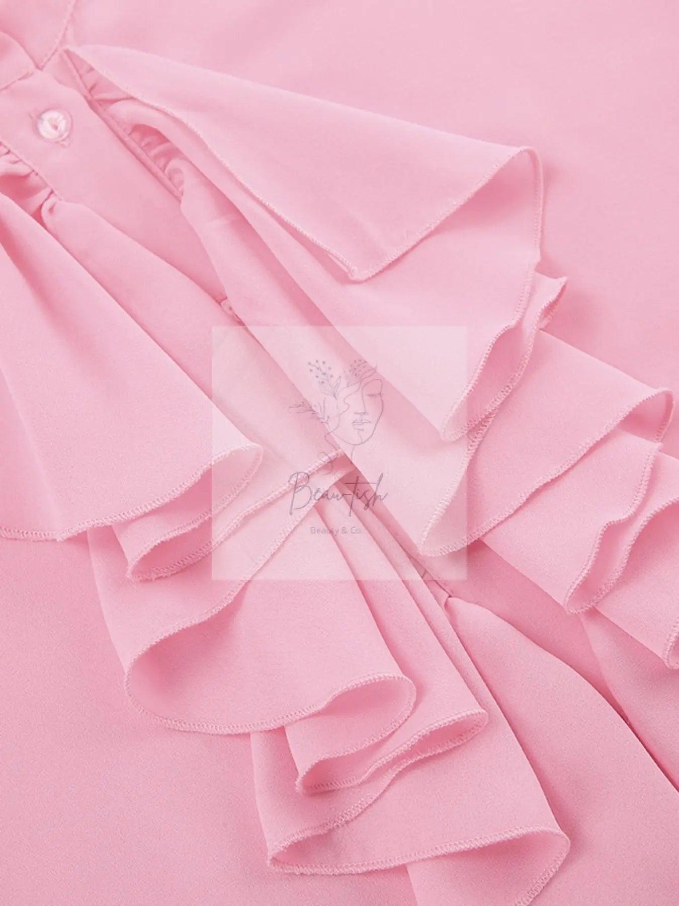 Ruffle Trim Flounce Sleeve Blouse
