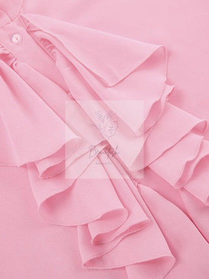 Ruffle Trim Flounce Sleeve Blouse