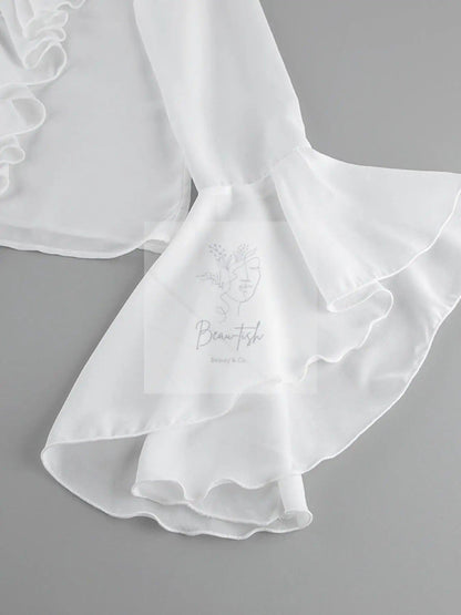 Ruffle Trim Flounce Sleeve Blouse