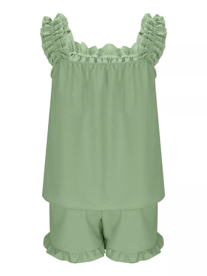 Ruffle Sleeveless Shorts Set
